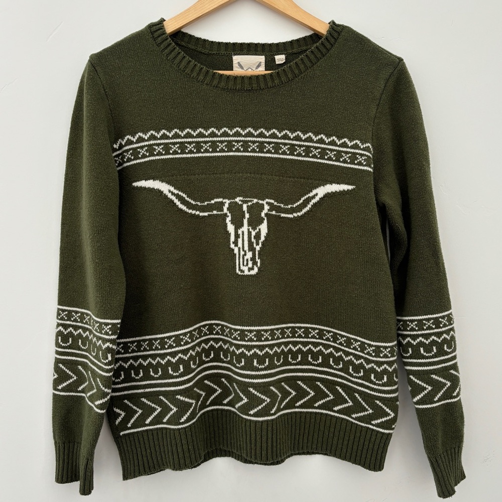 Western Olive Longhorn Sweater